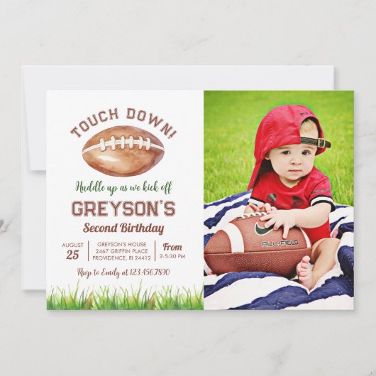 Touchダウンフットボールボーイ誕生日写真 招待状 (正面)