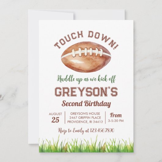 Touchダウンフットボールボーイ誕生日 招待状 (正面)