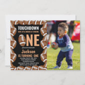 Touchダウン1ブラックサッカー誕生日と写真 招待状 (正面)