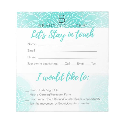 touch美しいコンサルタントBC – カー連絡ドに留まる ノートパッド (正面)