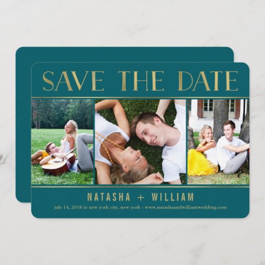 Touch金ゴールド編集可能カラーコラージュ日付を保存 セーブザデート (正面/裏面)