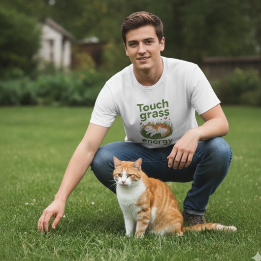 Touch Grass Energy Cat funny meme  Tシャツ