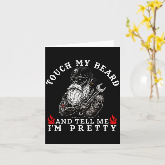 Touch My Beard And Tell Me I'm Pretty Monkey Funny カード (黄色い花)