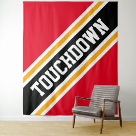 TOUCHDOWN明るい赤の黒い黄色の傾斜ストライプ色 タペストリー