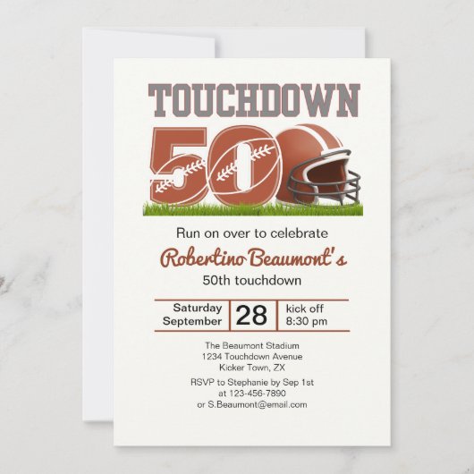 Touchdown Fifty Funny Football 50th Birthday 招待状 (正面)