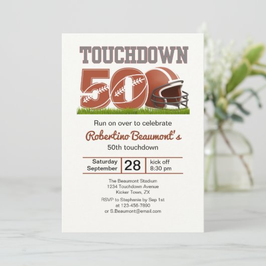 Touchdown Fifty Funny Football 50th Birthday 招待状 (スタンド正面)