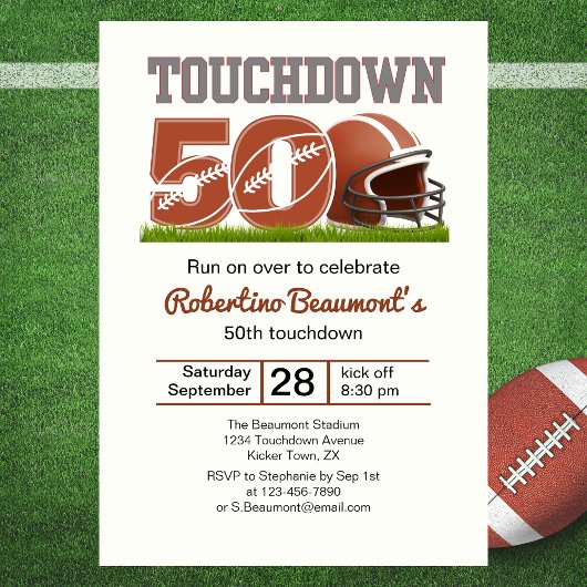 Touchdown Fifty Funny Football 50th Birthday 招待状