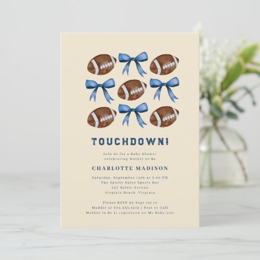 Touchdown Football and Bows Baby Shower 招待状 (スタンド正面)
