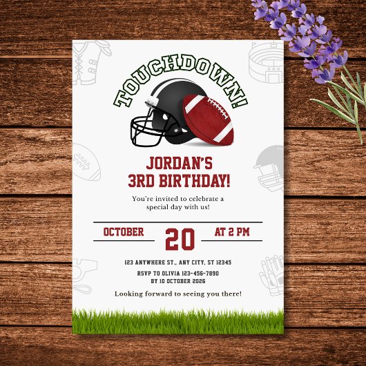 Touchdown Football Birthday Party Invitation 招待状