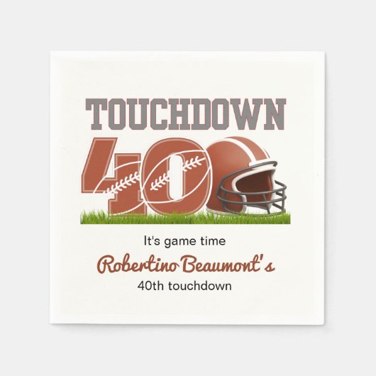 Touchdown Forty Funny Football 40th Birthday スタンダードカクテルナプキン (正面)