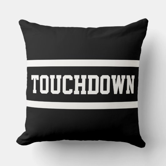 TOUCHDOWN Fun Athletic Sporty Black White Stripes クッション (正面)