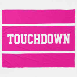 TOUCHDOWN Fun Bright Pink White Football Stripes フリースブランケット
