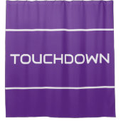 TOUCHDOWN Modern White Text Stripes On Bold Purple シャワーカーテン (正面)