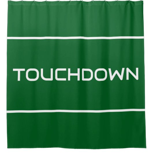 TOUCHDOWN Modern White Text Stripes On Deep Green シャワーカーテン (正面)