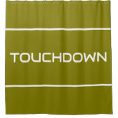 TOUCHDOWN Sleek Modern White Text Stripes On Olive シャワーカーテン (正面)
