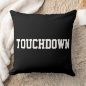 TOUCHDOWN Sporty White Football Text On Bold Black クッション (ブランケット)
