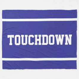TOUCHDOWN Sporty White Text Stripes On Deep Blue フリースブランケット