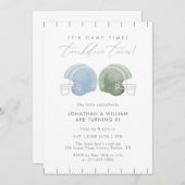 Touchdown Twins Football Helmet Birthday 招待状 (正面/裏面)