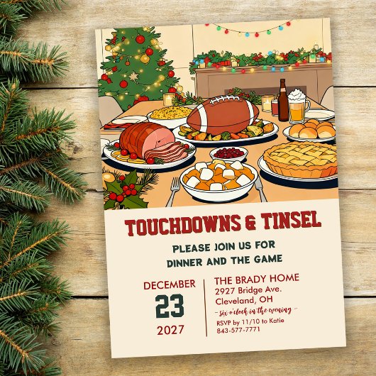 Touchdowns and Tinsel Dinner Invitation 招待状