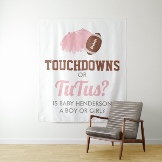 Touchdowns or Tutus Gender Reveal Backdrop タペストリー (インサイチュ)
