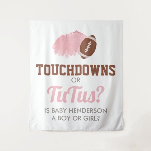 Touchdowns or Tutus Gender Reveal Backdrop タペストリー (正面)