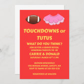 Touchdowns or Tutus gender reveal party 招待状 (正面/裏面)