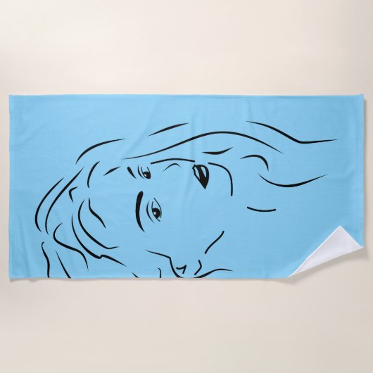 Touching Black Line Art Stilized Female Visual ビーチタオル (正面)