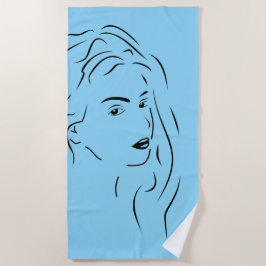 Touching Black Line Art Stilized Female Visual ビーチタオル