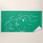 Touching White Line Art Stilized Female Visual Bea ビーチタオル (正面)