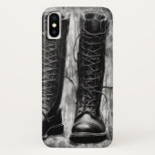 Tough Biker Black Lace Up Boots Drawing Case-Mate iPhoneケース (裏面)