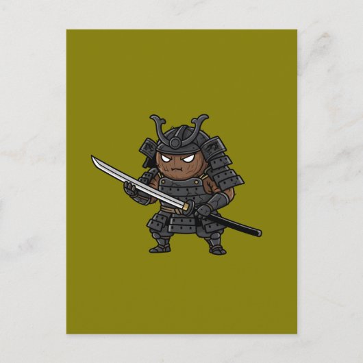 Tough Coconut Samurai Guardian Katana Illustration ポストカード (正面)