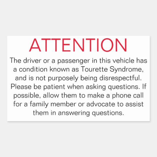 Touretteの警察に助言するウィンドウステッカー 長方形シール (正面)