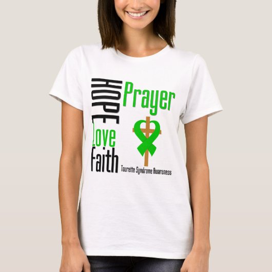 Touretteシンドロームの希望愛信頼の祈りの言葉の十字 Tシャツ (正面)