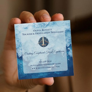 Tourism Profession Blue Sea Map Company Logo QR スクエア名刺