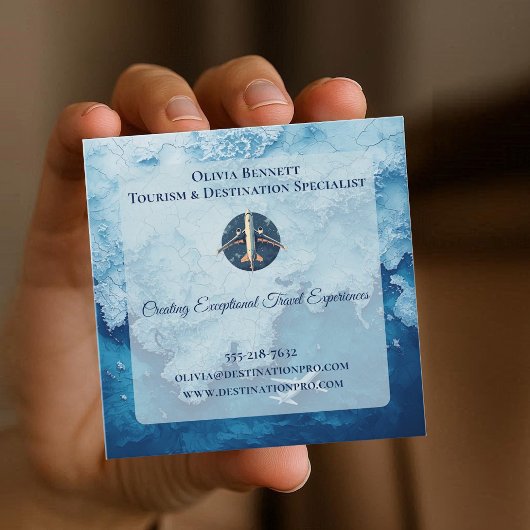 Tourism Profession Blue Sea Map Company Logo QR  スクエア名刺