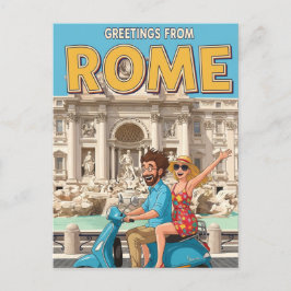 Tourists on Vespa in Rome Italy Postcard ポストカード