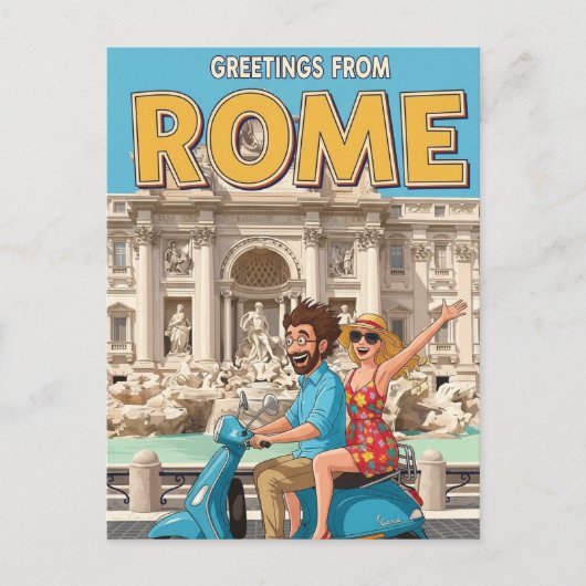 Tourists on Vespa in Rome Italy Postcard ポストカード (正面)