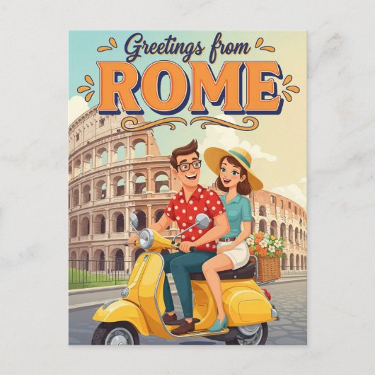 Tourists on Vespa in Rome Italy Postcard ポストカード (正面)