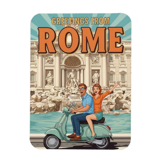 Tourists on Vespa in Rome Italy Postcard マグネット (縦)