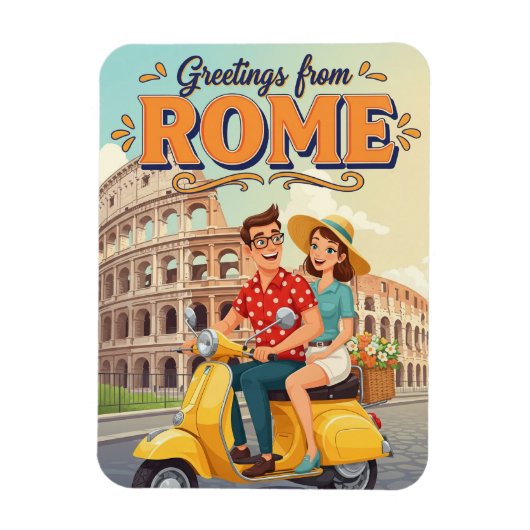 Tourists on Vespa in Rome Italy Postcard マグネット (縦)