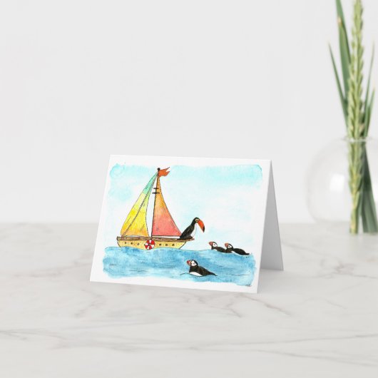 ToutcanとPuffinsの水色も空白の サンキューカード (正面)