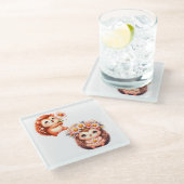  Tow cuteRomantic Floral Hedgehog Duo Illustration ガラスコースター (アングル)