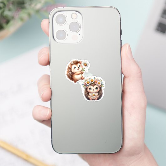  Tow cuteRomantic Floral Hedgehog Duo Illustration シール (スマートフォン)