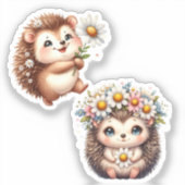  Tow cuteRomantic Floral Hedgehog Duo Illustration シール (正面)