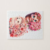  Tow cuteRomantic Floral Hedgehog Duo Illustration ジグソーパズル (横)