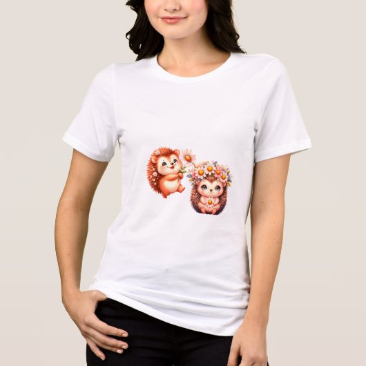 Tow cuteRomantic Floral Hedgehog Duo Illustration トライブレンドTシャツ (正面)