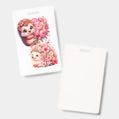 Tow cuteRomantic Floral Hedgehog Duo Illustration バッジ (正面&裏面)