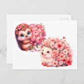  Tow cuteRomantic Floral Hedgehog Duo Illustration ポストカード (正面/裏面)