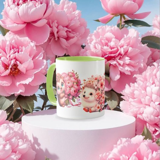  Tow cuteRomantic Floral Hedgehog Duo Illustration マグカップ