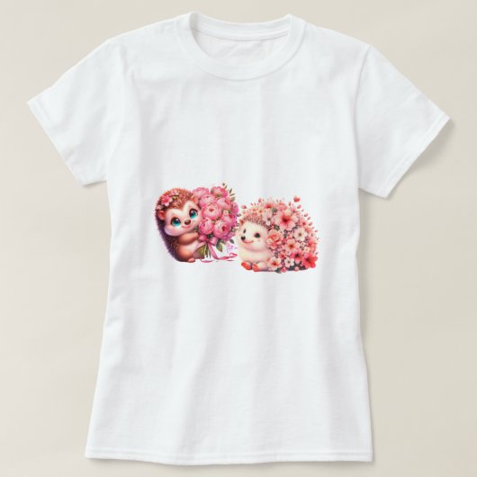  Tow cuteRomantic Floral Hedgehog Duo Illustration Tシャツ (デザイン正面)